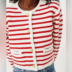 English Factory Red & Cream Stripe Annie Structured Cardigan